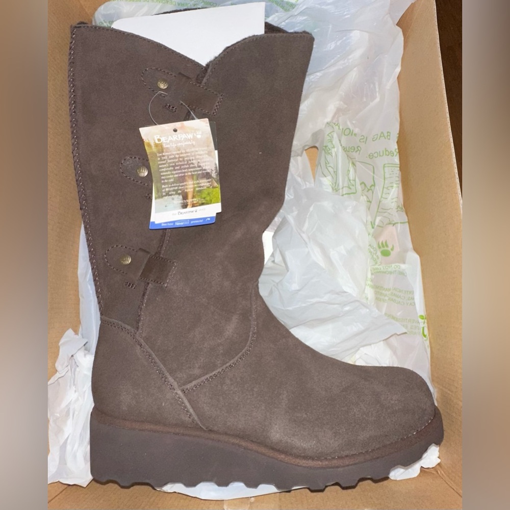 Bearpaw Hayden Wedge Tall Boot Women's Size 7 2028W/Chocolate II Dark Brown NIB